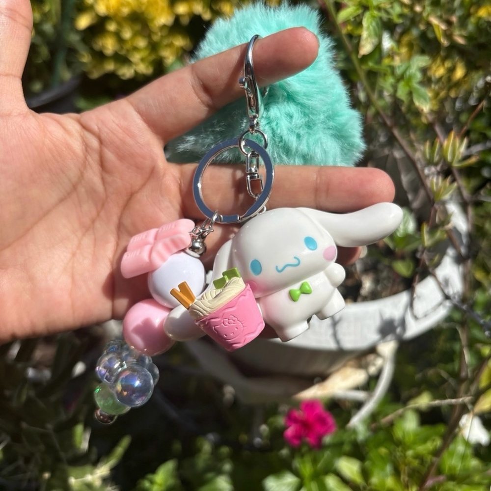 Cute Cinnamoroll Keychain with Fluffy Pom Pom